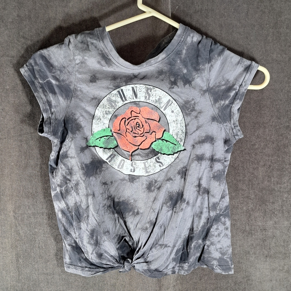 2/$5 Guns N' Roses Grey Tie Dye "Distressed" Graphic Tee Tie Waist G JR S W XS